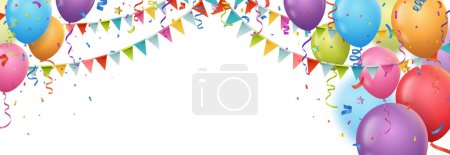 Téléchargez les illustrations : Bonne fête de célébration avec des ballons et des confettis, Une célébration de la joie et de la couleur, Une scène festive de célébration. Une célébration de la vie et du bonheur - en licence libre de droit