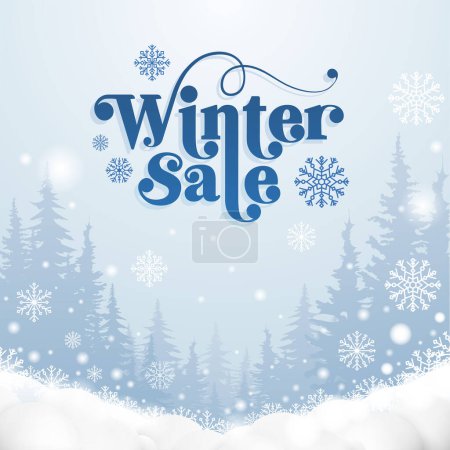 Special Winter Sale, Flat winter landscape. Snowy backgrounds. Snowdrifts. Snowfall. Clear blue sky. Snowy weather. Design elements for poster. Vector illustration EPS10
