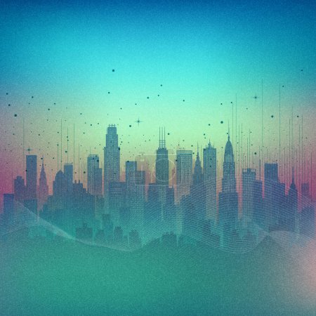 Illustration for Futuristic city landscape background with grainy gradient vector - Royalty Free Image
