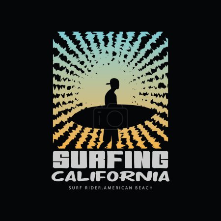 Illustration for California surfing vector illustration and typography, perfect for t-shirts, hoodies, prints etc. - Royalty Free Image