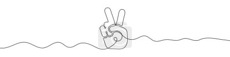 Photo for Continuous line drawing of victory sign. Hand shows victory sign. One line drawing background. Vector illustration. Line art of two fingers up. - Royalty Free Image
