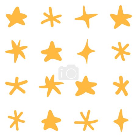 Ilustración de Icono estrella. Conjunto de iconos de estrella amarilla. Ilustración vectorial. Varias formas de estrellas - Imagen libre de derechos