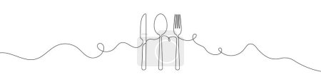 Photo for Spoon, fork and knife in continuous line drawing style. Line art silhouette of cutlery. Vector illustration. Abstract background - Royalty Free Image