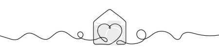 Photo for House sign in continuous line drawing style. Line art of house icon and heart shape. Vector illustration. Abstract background - Royalty Free Image