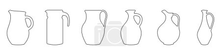 Ilustración de Icono lineal de jarra. Conjunto de jarras siluetas aisladas sobre fondo blanco. Icono de jarra de agua. Ilustración vectorial - Imagen libre de derechos