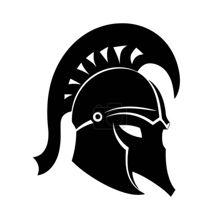 Illustration for Knight warrior helmet. Black icon of helmet of Roman soldier or gladiator. Vector illustration - Royalty Free Image