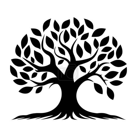 Ilustración de Silueta de árbol. Imagen negra abstracta de un árbol con hojas. Ilustración vectorial. IA generada - Imagen libre de derechos