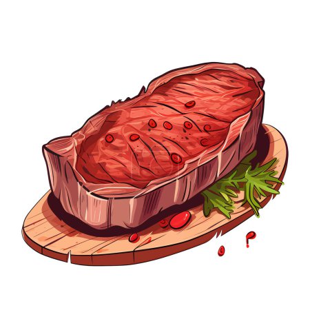 Téléchargez les illustrations : Viande grillée isolée sur fond blanc.. Steak frit. Un steak de boeuf. Steak de porc. Illustration vectorielle. IA générée - en licence libre de droit