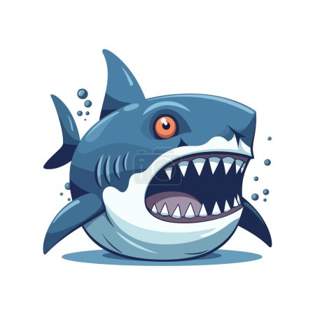 Angry blue shark logo icon. Image of angry shark isolated on white. Vector illustration.