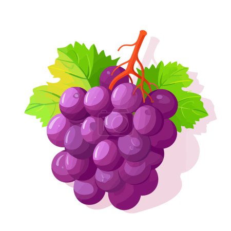 Téléchargez les illustrations : Icône de raisin isolé. Bouquet de raisins de cuve avec feuille. Image de raisin dans le design plat. Illustration vectorielle - en licence libre de droit