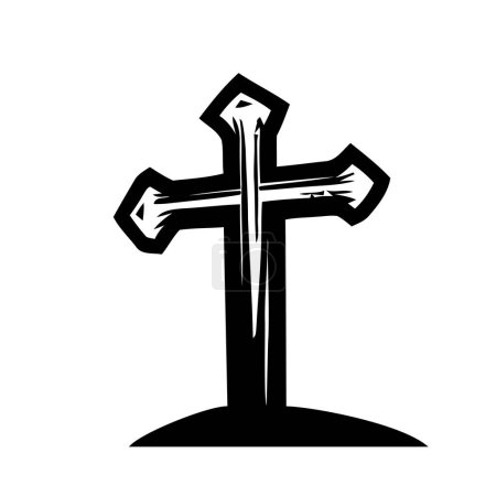 Ilustración de Icono cruzado. Silueta negra de cruz cristiana. Signo religioso. Ilustración vectorial. - Imagen libre de derechos