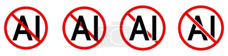 Photo for No AI sign. Prohibition ai tools. Set of icons. Do not use AI tools. Vector illustration. - Royalty Free Image