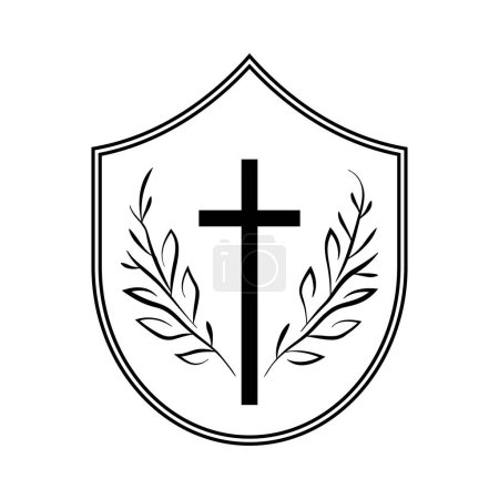 Ilustración de Icono de cruz cristiana aislado. Icono del logotipo de la iglesia cristiana. Icono de cruz cristiana lineal negra. Ilustración vectorial - Imagen libre de derechos