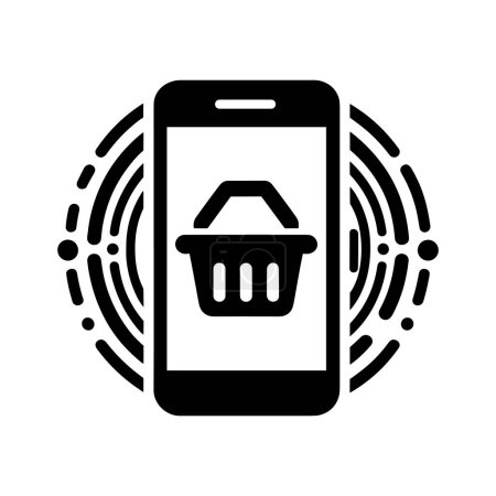 Photo for Mobile shopping and digital commerce icon. Black image of a smartphone with a shopping basket on the screen. Online shopping concept - Royalty Free Image