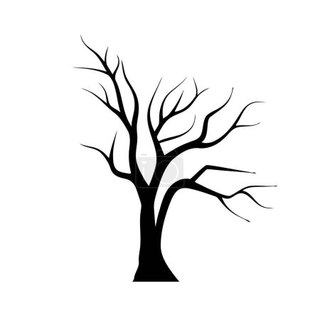 Ilustración de Icono de silueta de árbol desnudo. Icono negro de un árbol sin hojas. Concepto de soledad, invierno o ciclo de vida - Imagen libre de derechos