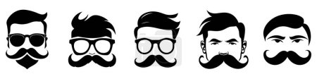 Photo for Variety of men's hairstyles and mustaches icon set. A collection of black of icons different male hairstyles. Diverse fashion styles - Royalty Free Image