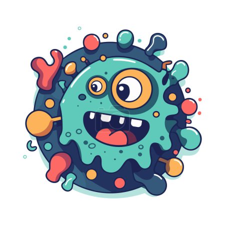 Photo for Colorful Cartoon Germ icon. A vibrant illustration of a single-eyed, smiling germ. Healthcare-related concept - Royalty Free Image