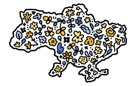 Photo for Ukraine map with floral pattern. Ukraine map icon isolated. Ukraine map silhouette adorned with a vibrant and colorful floral pattern. - Royalty Free Image