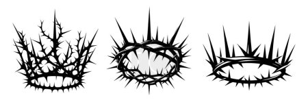 Crown of thorns icons set. Black silhouette of a religious symbol of Christianity. Vector illustration.