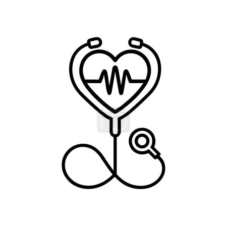 Photo for Stethoscope in the shape of a heart icon. Black outline stethoscope icon with heartbeat line. Medical icon. Vector illustration - Royalty Free Image