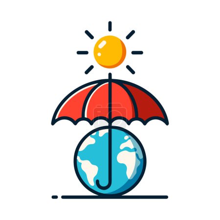 Photo for A red umbrella protecting the Earth from the Sun. Global warming concept and environmental protection. Vector illustration - Royalty Free Image