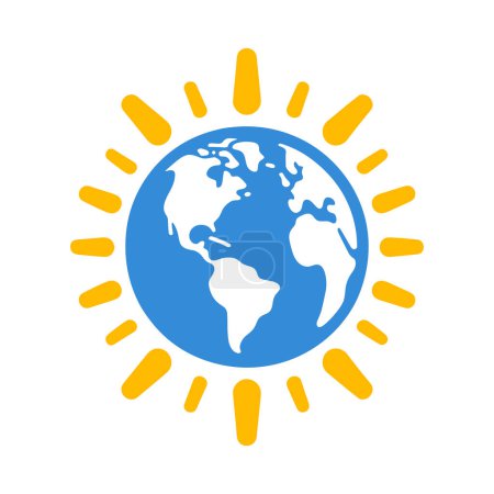 Photo for Blue globe with yellow sun rays on a white background. Global warming or climate change concept. Vector illustration - Royalty Free Image