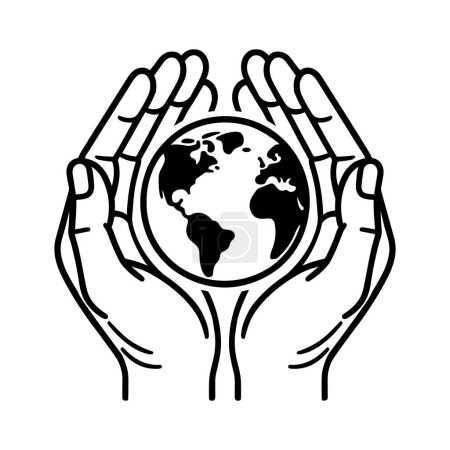 Téléchargez les illustrations : Une main tient un globe terrestre. Concept de prendre soin de la Terre. Illustration vectorielle - en licence libre de droit