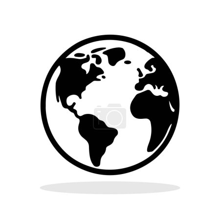 Téléchargez les illustrations : Globe noir icône de la Terre isolé sur fond blanc. Globe Earth à plat. Illustration vectorielle - en licence libre de droit
