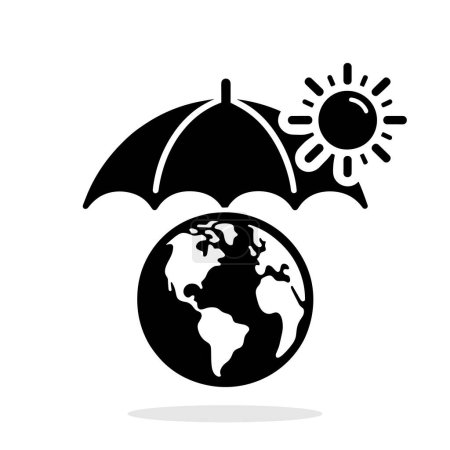 Photo for Umbrella protecting globe Earth. Black icon in flat design. Global warming concept. Vector illustration - Royalty Free Image