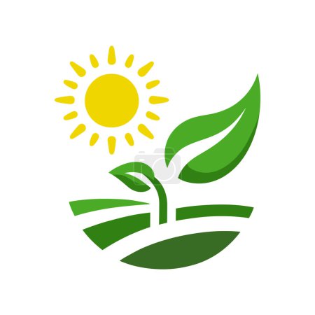 Photo for Eco-friendly icon with a sun and leaf design symbolizing renewable energy and natural growth. Vector illustration - Royalty Free Image