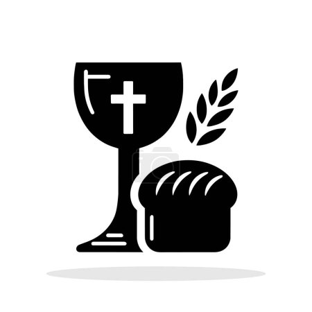 Illustration for Black icon of the Chalice with a cross, an ear of corn and bread. Christian fellowship concept. Religious icon. Vector illustration. - Royalty Free Image