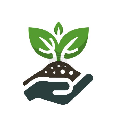 Photo for Hand embracing leaf icon isolated. Simplistic environmental emblem. Silhouette of nurturing hand with a stylized leaf. Hand protecting a leaf - Royalty Free Image