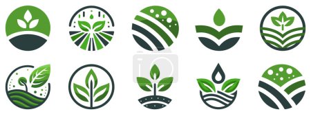 Photo for Agriculture logo design. Set of icon. Agronomy logo with plants on a fields on white background. Vector illustration. - Royalty Free Image