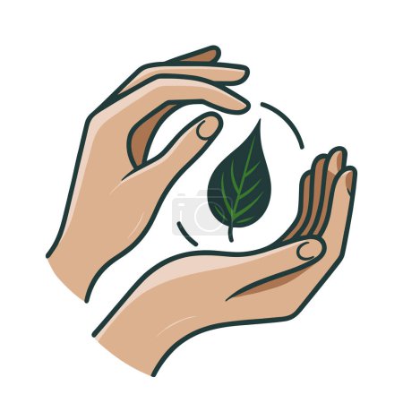 Photo for Hands embracing leaf icon isolated. Simplistic environmental emblem. Silhouette of nurturing hands with a stylized leaf. Hands protecting a leaf - Royalty Free Image