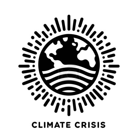 Photo for Climate crisis emblem with Earth and rising heat. Black icon of Globe with rays. Vector illustration - Royalty Free Image