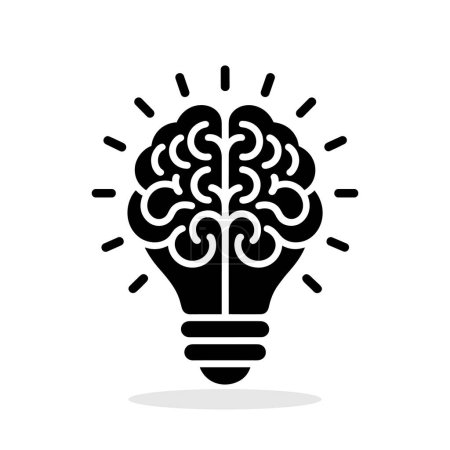 Photo for Brain in light bulb silhouette with rays on white background. Symbol of creativity and creative idea. Education concept. Vector illustration - Royalty Free Image