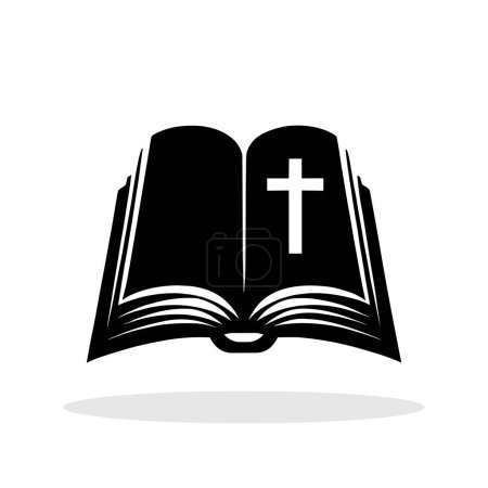 Photo for Bible Icon. Religious symbol. Black silhouette of a Bible with a cross on white background. Vector illustration. - Royalty Free Image