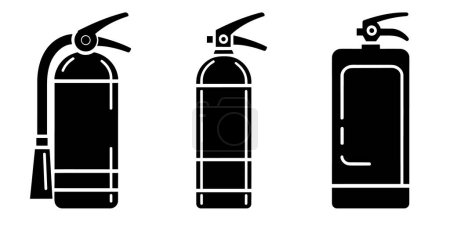 Photo for Fire extinguisher icon. Set of different black fire extinguisher icons in flat style on white background. Vector illustration. - Royalty Free Image