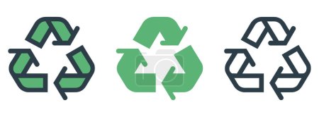 Téléchargez les illustrations : Ensemble d'icône de symbole de recyclage. Collection de symboles universels de recyclage dans un style plat. Illustration vectorielle - en licence libre de droit