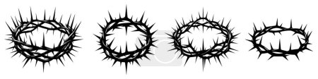 Photo for Crown of thorns icons set. Black silhouette of a crown made of thorns on a white background. Christian symbol. Vector illustration - Royalty Free Image
