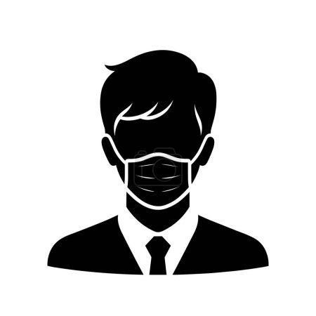 Photo for Man in mask icon. Black silhouette of person with medical mask covering the nose and mouth. Vector illustration. - Royalty Free Image