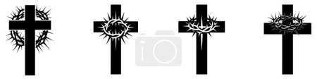 Photo for Christian cross with crown of thorns icon. Set of black silhouettes of a Christian symbols. Crucifixion of Jesus Christ. Vector illustration - Royalty Free Image