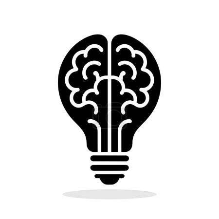 Photo for Brain in light bulb silhouette with rays on white background. Symbol of creativity and creative idea. Education concept. Vector illustration - Royalty Free Image