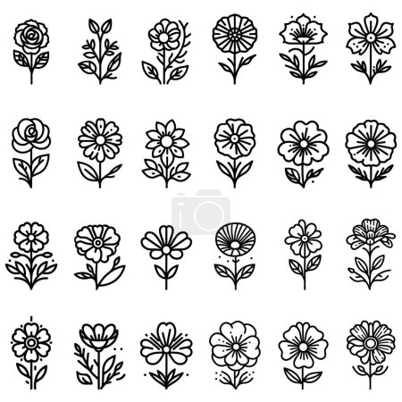 Illustration for Flower icons set. Collection of black linear floral icons. Different monochrome flower icons . Vector illustration - Royalty Free Image