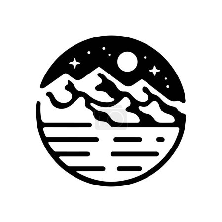 Photo for Mountain landscape under the starry night sky. Black nature icon. Vector illustration - Royalty Free Image