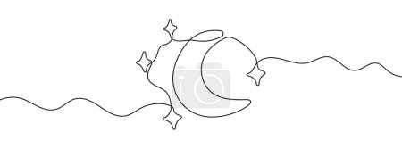 Photo for Continuous editable line drawing of moon and stars. One line drawing background. Vector illustration. Single line moon icon - Royalty Free Image