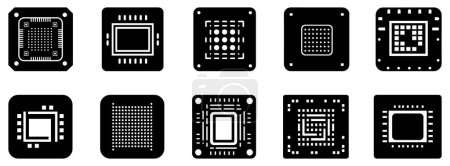Photo for Chip icon. CPU symbol. Set of black and white microchip icons. Vector illustration. - Royalty Free Image