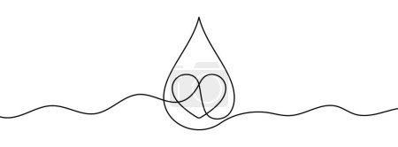Photo for Continuous line drawing of water drop and heart shape. One line drawing background. Vector illustration. Single line water drop icon. - Royalty Free Image