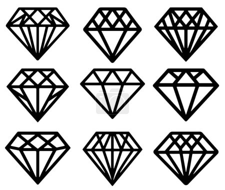 Photo for Diamond icons set. Diamond linear symbol. Black diamond silhouette isolated on white background. Vector illustration. - Royalty Free Image