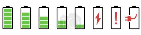 Photo for Set of vector battery charging icons. Battery level symbols. Battery level indicator. Fast charge icon. - Royalty Free Image
